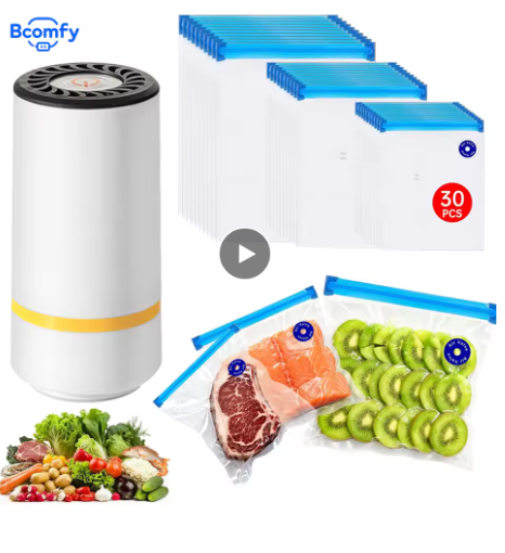 Mini Vacuum Sealer Electric Air Pump for Food Rechargeable Vacuum Sealing Machine with Reusable Food Vacuum Packaging Bag