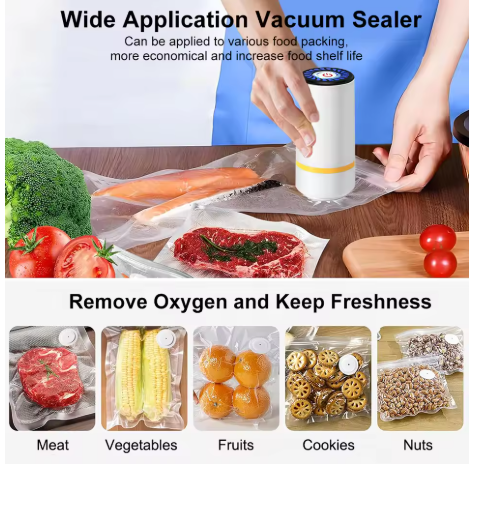 Mini Vacuum Sealer Electric Air Pump for Food Rechargeable Vacuum Sealing Machine with Reusable Food Vacuum Packaging Bag