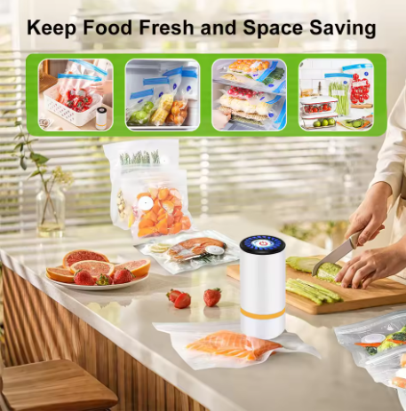 Mini Vacuum Sealer Electric Air Pump for Food Rechargeable Vacuum Sealing Machine with Reusable Food Vacuum Packaging Bag