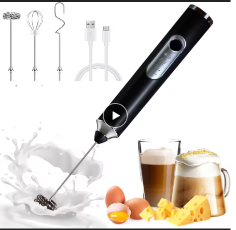 Milk Frother Handheld with 3 Heads, Electric Whisk Drink Foam Mixer with USB Rechargeable 3 Speeds Mini Frother Milk Frother