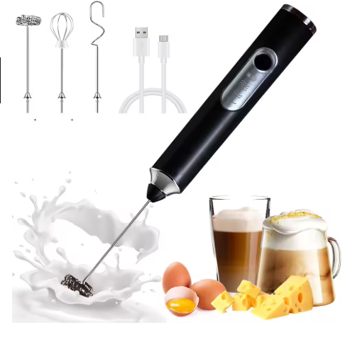 Milk Frother Handheld with 3 Heads, Electric Whisk Drink Foam Mixer with USB Rechargeable 3 Speeds Mini Frother Milk Frother
