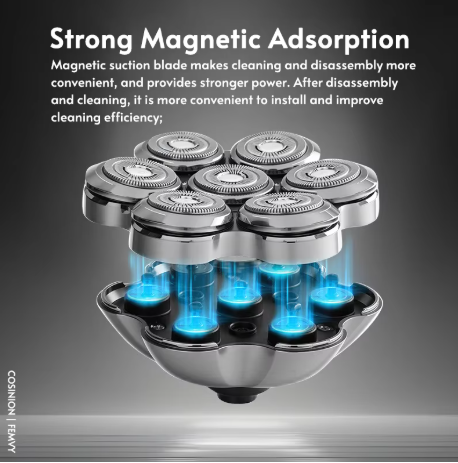Magnetic Adsorption Replaceable Electric Shaver Head 7D Floating Blade With Double Knife Net Spare Common Interface Razor Head