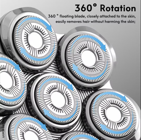 Magnetic Adsorption Replaceable Electric Shaver Head 7D Floating Blade With Double Knife Net Spare Common Interface Razor Head