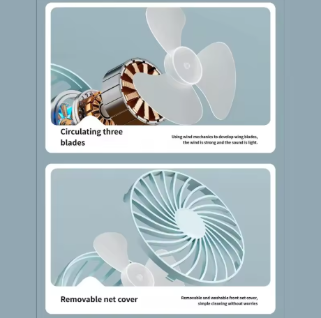 Portable Clip-on Fan, USB Rechargeable Cooling Fan, Suitable for Desks, Dining Tables, Home Offices, Strollers, and Camping