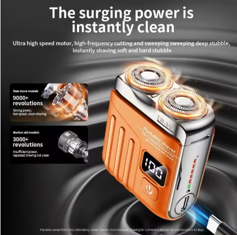 9000+ RPM Portable Electric Shaver, 180-Day Battery & 1H Fast Charge, LED Smart Display, Waterproof, Floating Blades, Type-C