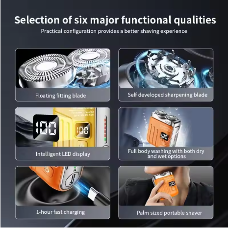 9000+ RPM Portable Electric Shaver, 180-Day Battery & 1H Fast Charge, LED Smart Display, Waterproof, Floating Blades, Type-C