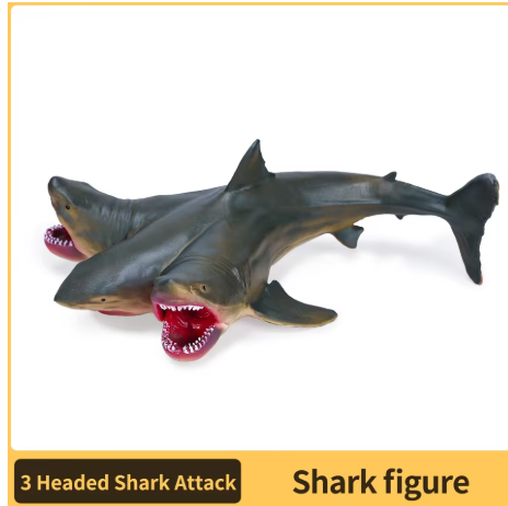 Great White Shark Figurine - 3 headed shark Plastic Model Figure - Fun Educational Play Toy for Boys, Girls & Kids Ages 3+