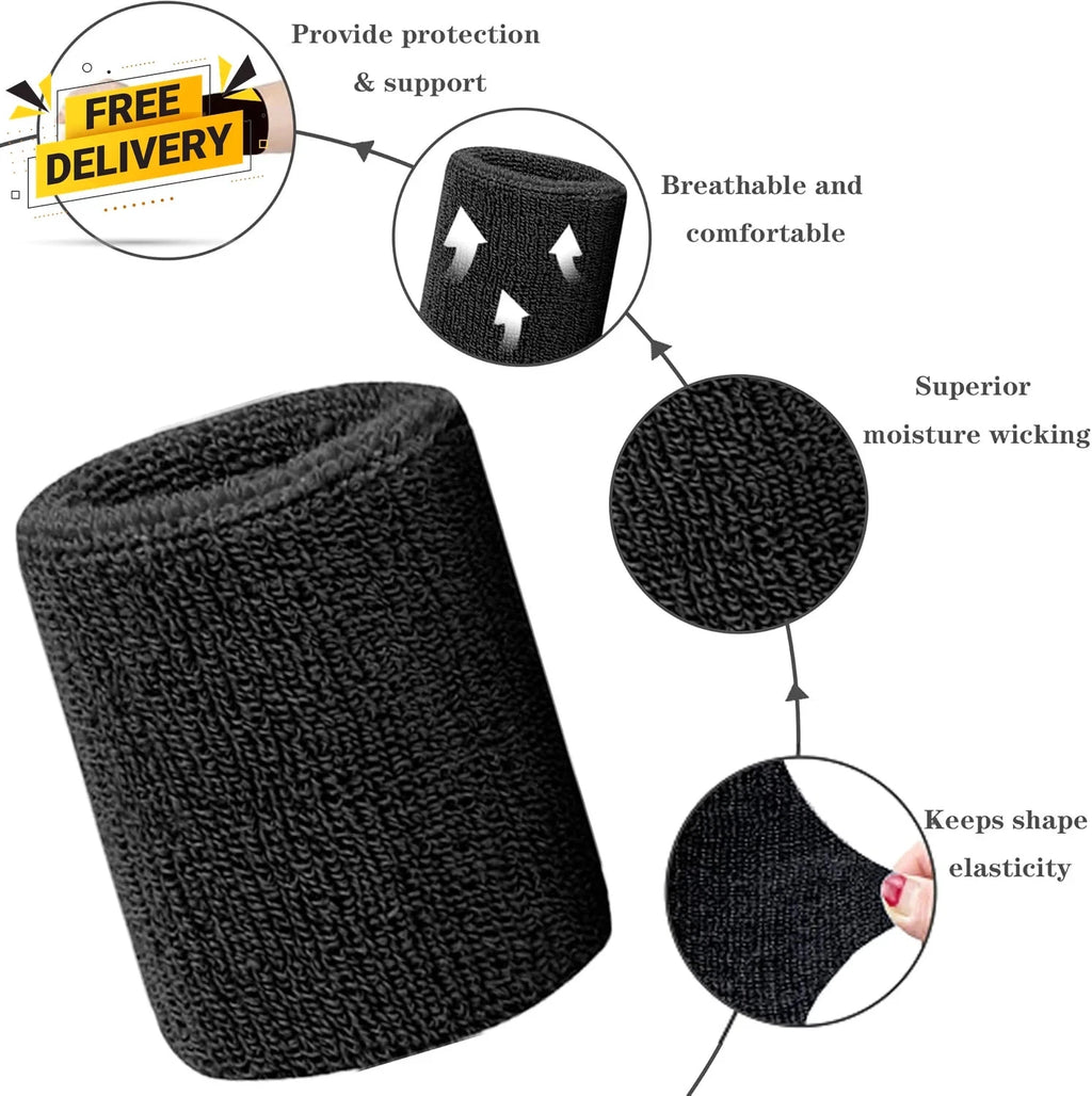 6 Pack 4 Inch Wrist Sweatbands Tennis Wrist Bands Absorbent Sweat Band for Men a